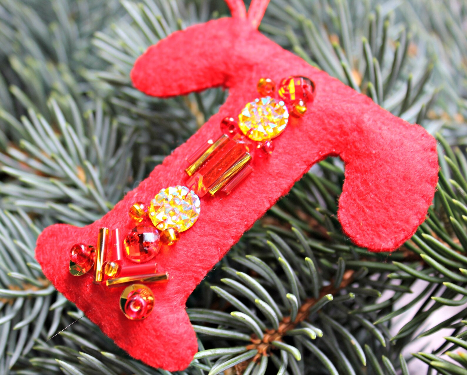Felt Christmas Ornaments Beaded Red Ornaments With Gold or - Etsy