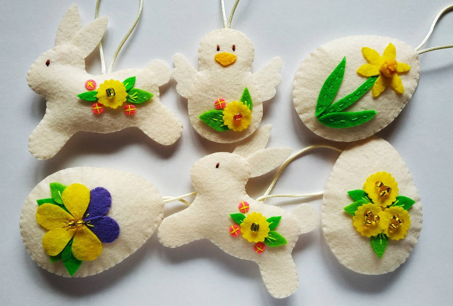 Easter Felt Ornaments Felt Eggs Flowers Set of 2 3 or 5 Etsy