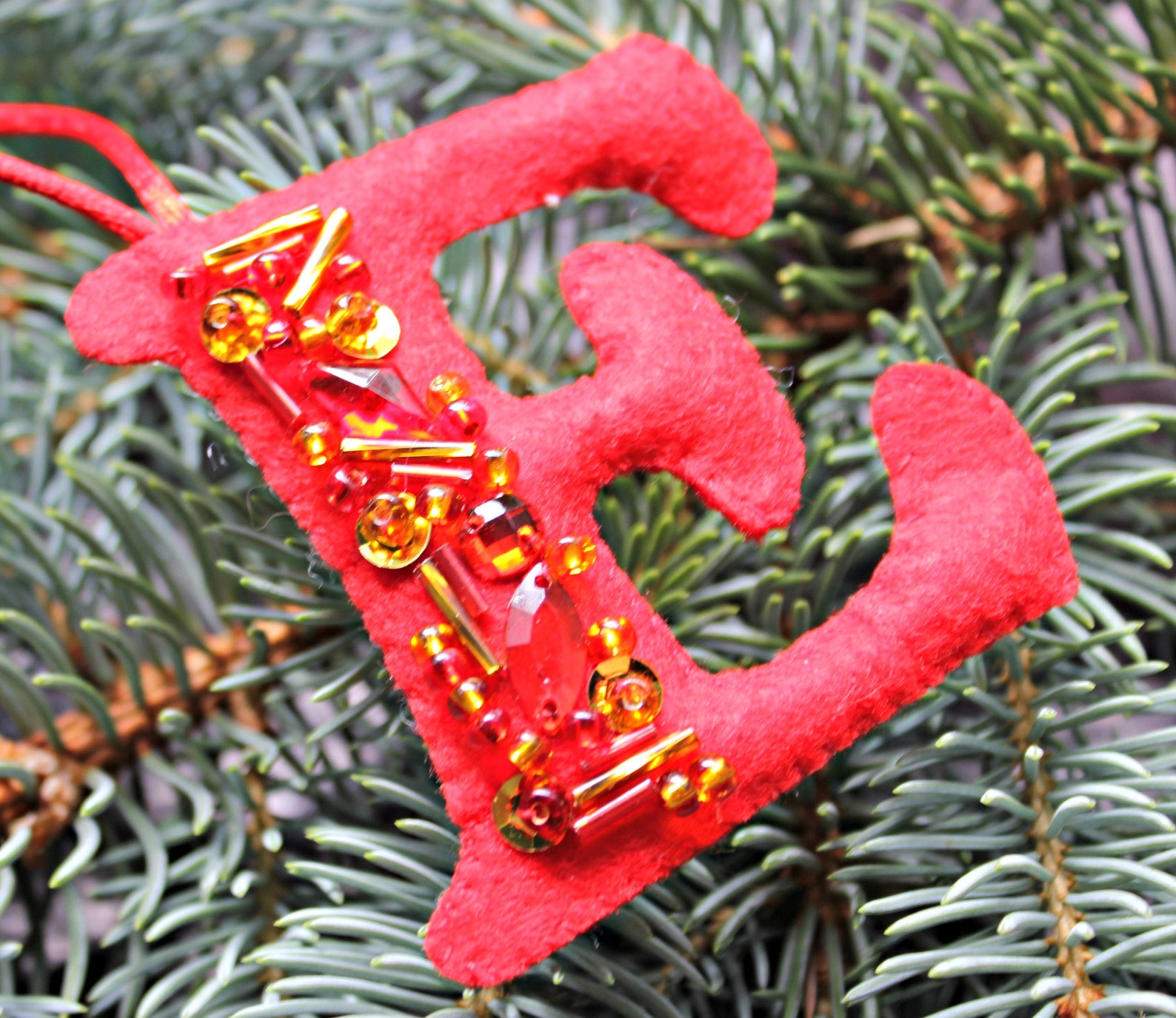Felt Christmas Ornaments Beaded Red Ornaments With Gold or - Etsy