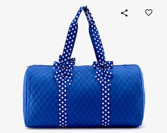 High Quality! Royal Blue and White Polka Dot Large Quilted Duffle Bags - Free Shipping!