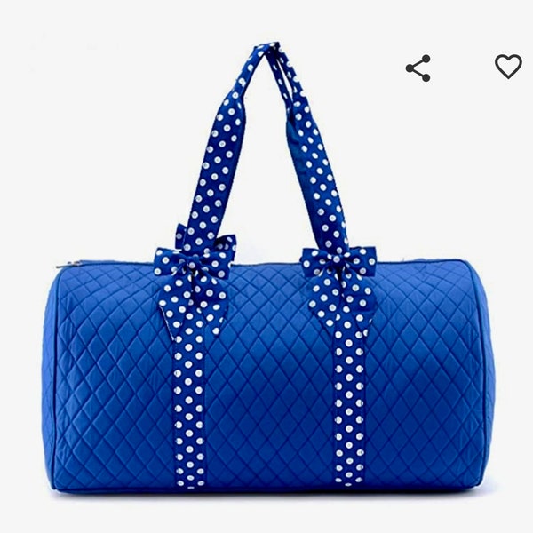 High Quality! Royal Blue and White Polka Dot Large Quilted Duffle Bags - Free Shipping!