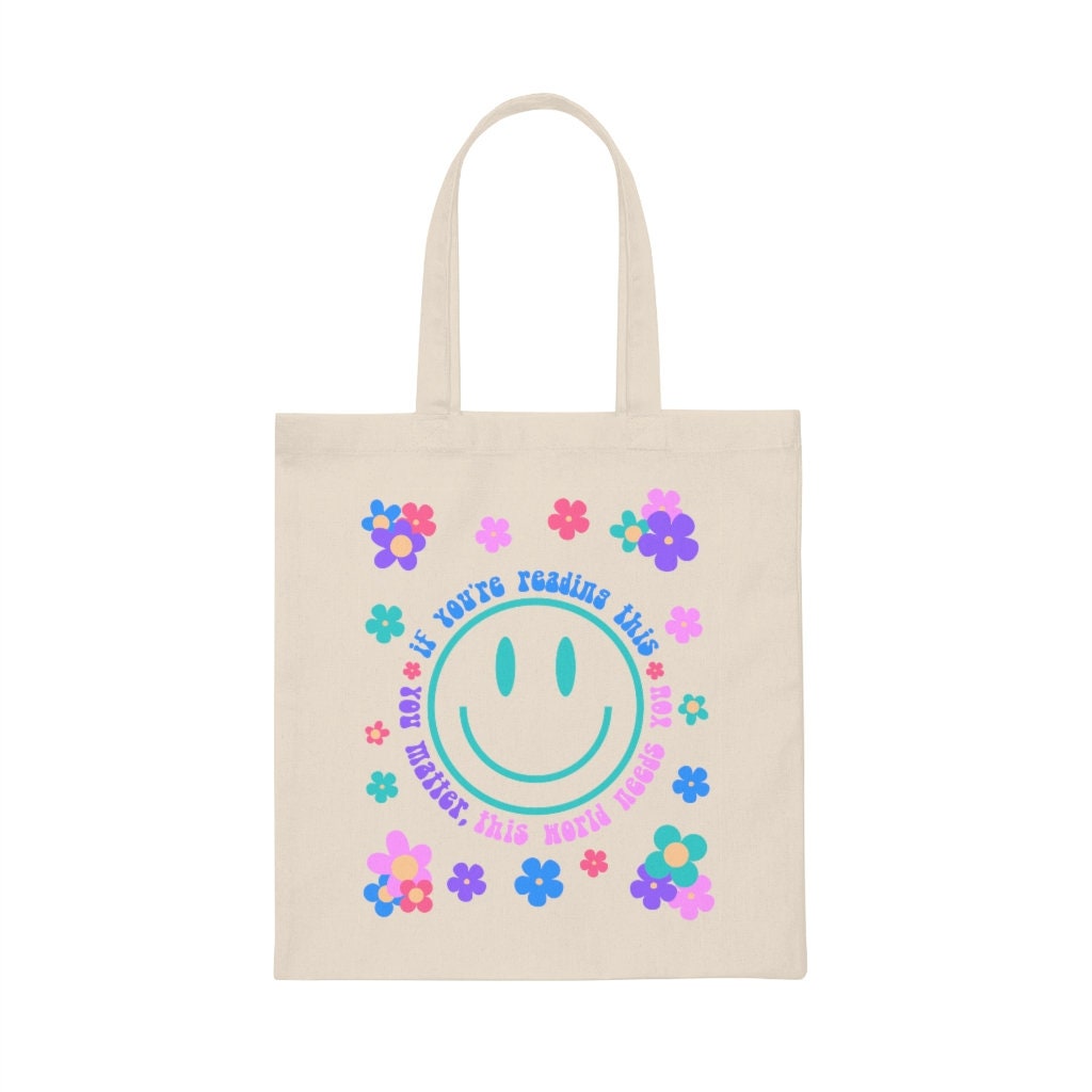 Smiley Face Cute Tote Bag Reusable Grocery Bag Flower Tote Bag - Etsy UK