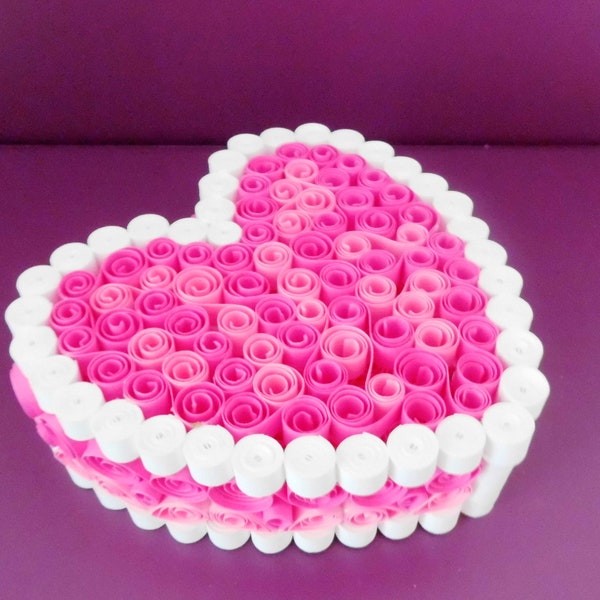 Quilled Trinket/Keepsake Box with Lid Delicate Pink White Gift Woman Teen Jewelry Secret Novelty Precious Holiday Valentine's Secret Santa