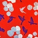 Bird Fabric | Sateen | Japanese Import | Silver Metallic | Unique Bird Print | Circles | Swallows | Red | Polka Dots | Seven Islands