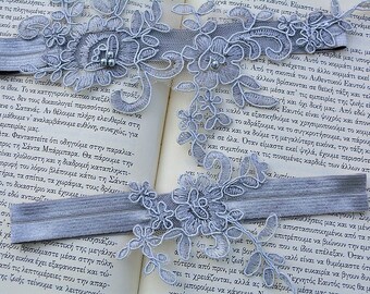 Garter Set Grey Lace Wedding Garter For Brides, Bridal Garter Set, Bridal Garter Belt Brides Garter Set Grey, Prom Garter Grey Lace Lingerie