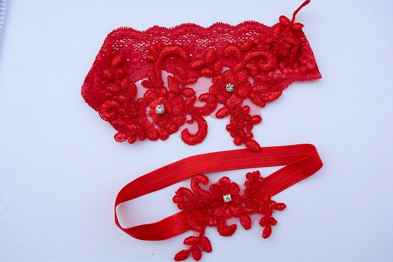 Red Wedding Garter Bridal Garter Red Lace Garter Set Etsy