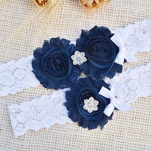 Unique Bridal Garter, Dark Blue Garter, Lace Bridal Garter, Bridal Garters, Handmade Garters, Something Blue, Toss Garter, Blue Garter Lace image 1