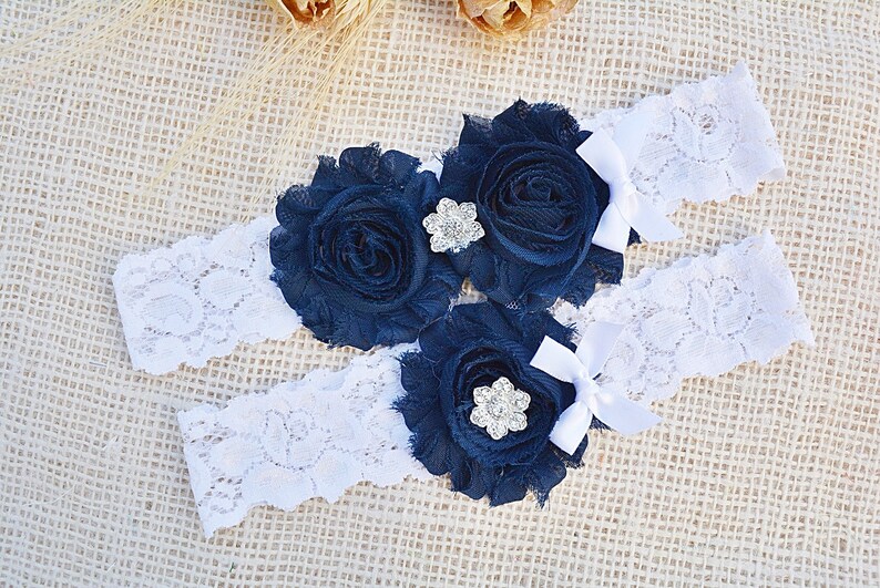 Unique Bridal Garter, Dark Blue Garter, Lace Bridal Garter, Bridal Garters, Handmade Garters, Something Blue, Toss Garter, Blue Garter Lace image 1