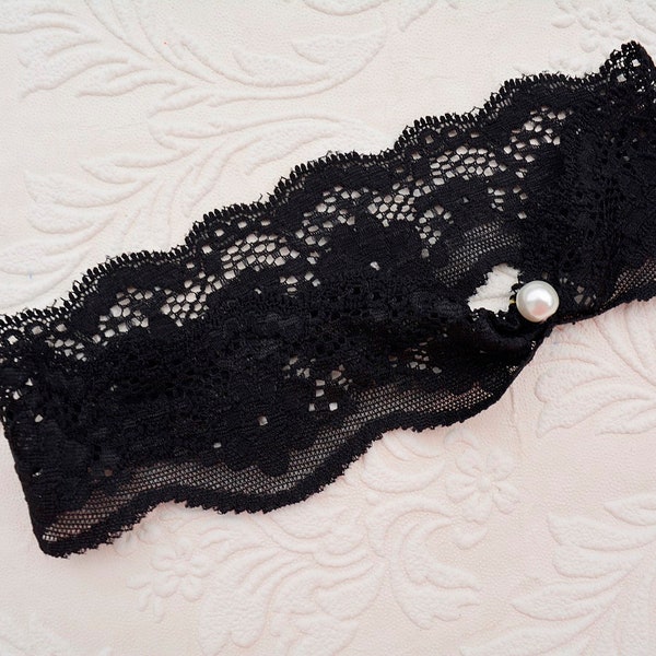 Hochzeit halten werfen schwarze Strumpfband Spitze weiße Perle für Braut, Perlenzubehör, Hochzeit Strumpfband schwarz, Spitzenstrumpfband schwarz, weiß schwarzes Strumpfband