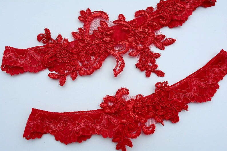 Red Wedding Garter Bridal Garter Red, Lace Garter Set, Wedding Garter
