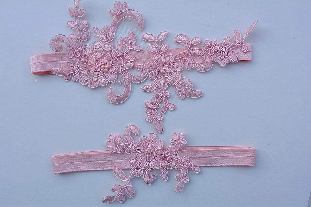 Garter Set Pink Wedding Garter, Bridal Garter Set, Lace Garter Pink