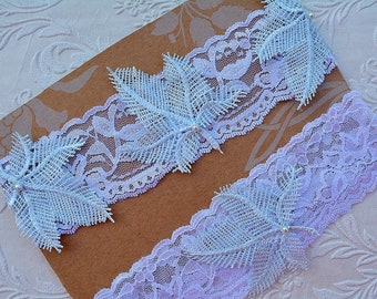 Light Blue White Lace Leaf Appliques Wedding Garter Set, Bridal Garter White, Toss Garter, Lingerie Garter White, Prom Garter, Set Of Garter