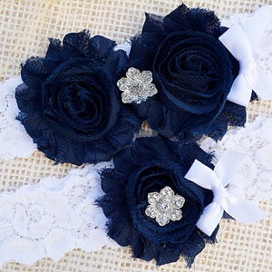 Unique Bridal Garter, Dark Blue Garter, Lace Bridal Garter, Bridal Garters, Handmade Garters, Something Blue, Toss Garter, Blue Garter Lace image 3