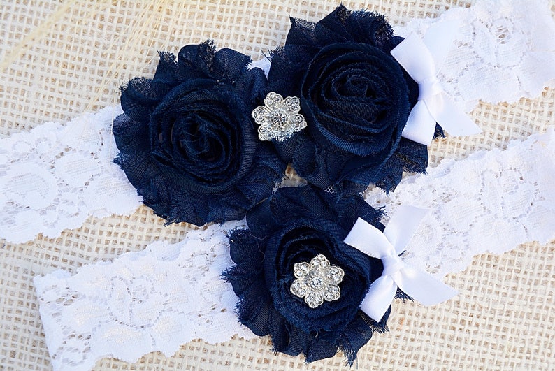 Unique Bridal Garter, Dark Blue Garter, Lace Bridal Garter, Bridal Garters, Handmade Garters, Something Blue, Toss Garter, Blue Garter Lace image 3