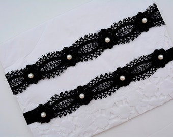 Black Bridal Garter Set Lingerie Lace Black For Wedding