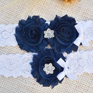 Unique Bridal Garter, Dark Blue Garter, Lace Bridal Garter, Bridal Garters, Handmade Garters, Something Blue, Toss Garter, Blue Garter Lace image 2