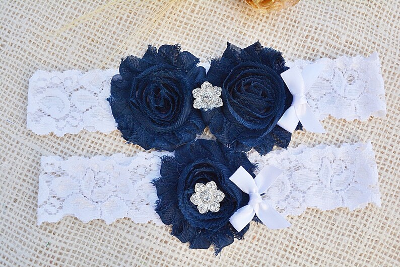 Unique Bridal Garter, Dark Blue Garter, Lace Bridal Garter, Bridal Garters, Handmade Garters, Something Blue, Toss Garter, Blue Garter Lace image 2