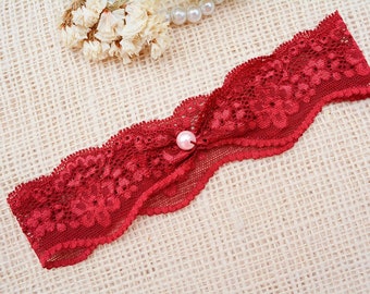 Wedding Keep Toss Burgundy Garter Lace Royal Pink Pearl For Bride, Pearl Accessories, Wedding Garter Red, Lace Garter Red, Wine Red Garter