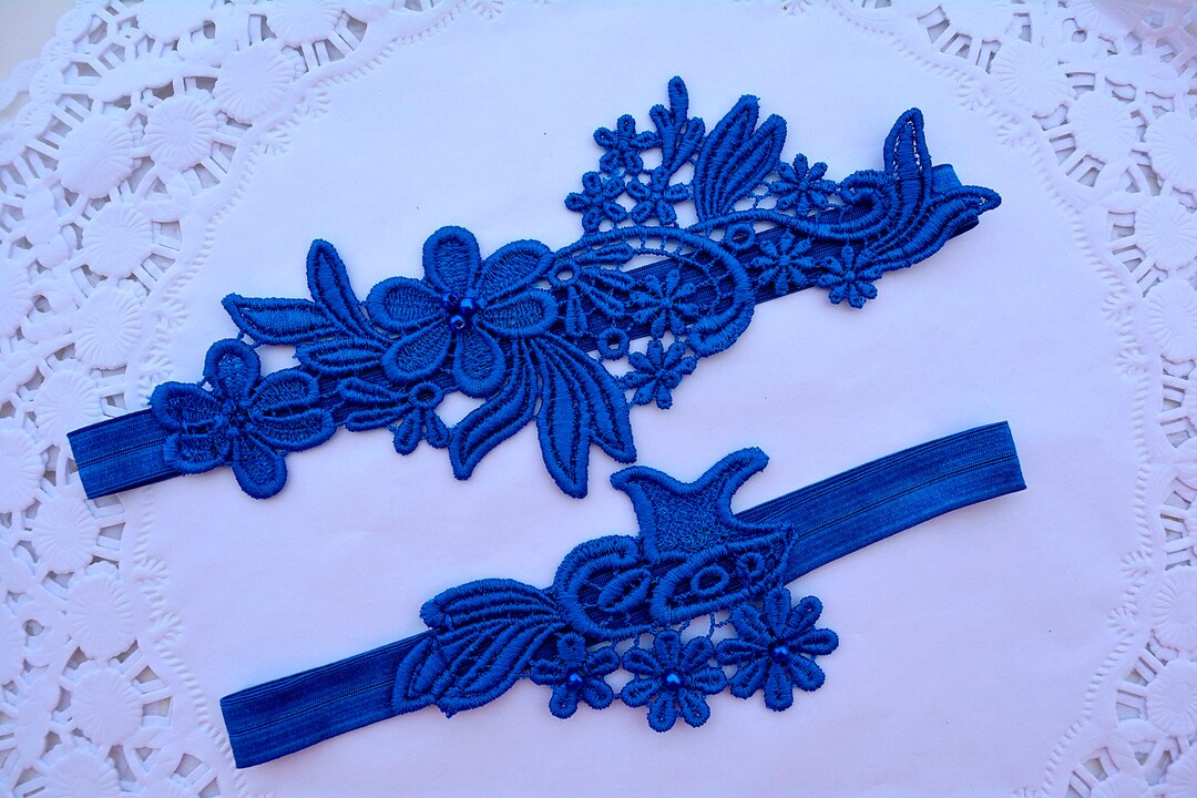 Wedding Garter Set Royal Blue Brides Garter Belt Bridal Etsy