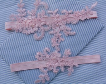 Garter Set Pink Lace Wedding Garter Bridal Garter Set, Lace Garter Pink Bridal Garter Belt Brides Garter Pink Prom Garter Pink Lace Lingerie