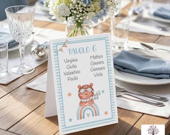 Aviator Bear with Plane Place Card, Folded Place Card for Themed Party, Coordinated Table for Children's Birthday, Customizable with Names
