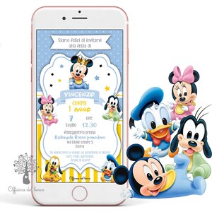 Invito DIGITALE  TOPOLINO Baby azzurro, principino, invito festa personalizzabile whatsapp,  invito festa party kit, Battesimo, compleanno,