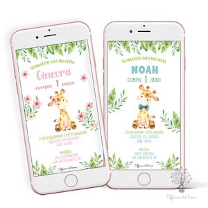 Invito FESTA digitale GIRAFFA invito whatsapp, Primo compleanno, bambina, bambino, 1 anno, 2 anni, Battesimo, compleanno, comunione, cresima