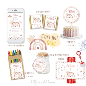 Party Kit SOLE e ARCOBALENO bambina  party kit battesimo, compleanno, primo compleanno, arcobaleno, cioccolatini arcobaleno, festa cuoricini