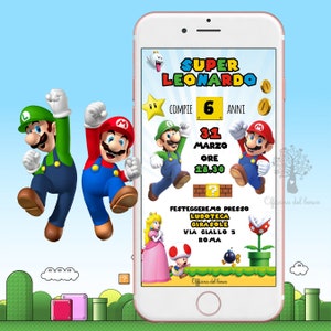 Invito SUPER MARIO - Biglietto invito festa videogiochi party kit, Nascita, Battesimo, compleanno, comunione, cresima