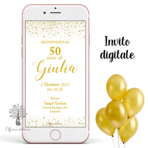 Invito digitale GLITTER COMPLEANNO argento, rosa, oro, nero, invito festa, 18 anni, 20 anni, 30 anni, 40 anni, 50 anni , 60 anni