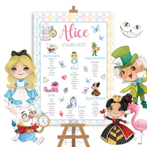 Tableau ALICE nel Paese delle Meraviglie, PDF File da stampare, compleanno, comunione,  segnatavolo, segnaposto, battesimo, poster benvenuti