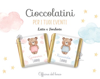 Cioccolatini ORSETTO con Etichette personalizzate, evento, cerimonia segnaposto, battesimo, nascita,cresima, comunione