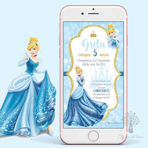 Invito Digitale CENERENTOLA principesse  festa 1 anno, 2 anni, 3 anni, 4 anni e 5 anni, 6 anni Battesimo, compleanno, bambina