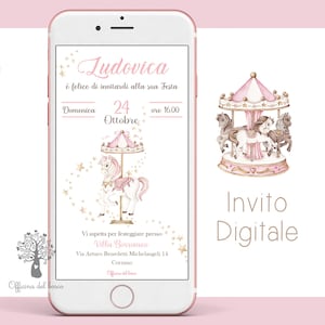 Invito CAROSELLO, giostra cavalli, carousel, invito battesimo, invito compleanno, invito, carillon, comunione, cresima