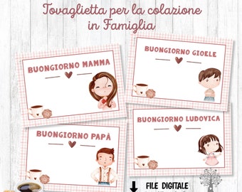 TOVAGLIETTA Digitale , da stampare, tovaglietta per colazione, Papà, Mamma, Bambino, Bambina, Famiglia, festa del papà, festa della mamma