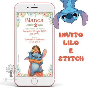 Invito lilo e stitch festa compleanno, 2 anni, 3 anni, 4 anni, 5 anni, 6 anni Battesimo, compleanno bambino, bambina, simpatico