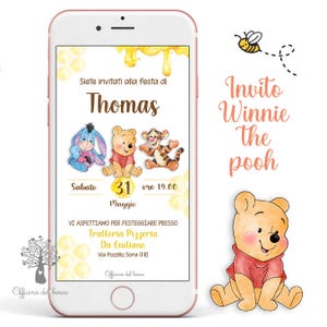 Invito WINNIE THE POOH invito festa a tema-  Invito Nascita, Battesimo, compleanno, bambino o bambina, rosa o azzurro