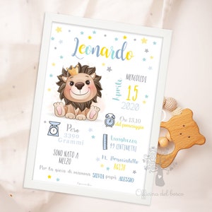 Quadretto Nascita Leone - PDF o STAMPA con CORNICE Poster ricordo bimbo - quadro - idea regalo per nascita per bambino e bambina