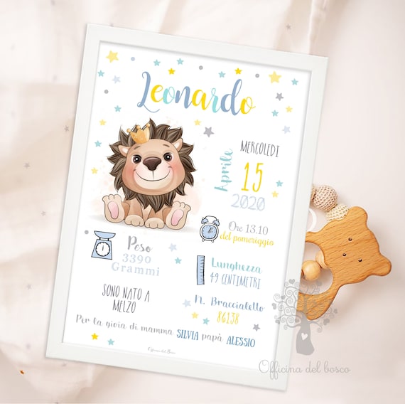 Quadretto Nascita Leone PDF o STAMPA con CORNICE Poster ricordo bimbo quadro  idea regalo per nascita per bambino e bambina -  Italia