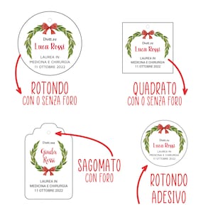 Bigliettino Bomboniera Laurea, Tag Laurea, Bigliettino per confetti, Tag bomboniera rotondo, quadrato o adesivo