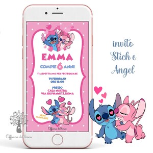 Invito stitch e angel, innamorati, festa 1 anno, 2 anni, 3 anni, 4 anni e 5 anni, 6 anni Battesimo, compleanno, comunione, cresima bambina