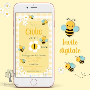 Invito digitale - invito festa MARGHERITE e API whatsapp, party kit, Nascita, Battesimo, compleanno, comunione, cresima
