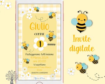 Digital invitation - MARGHERITE party invitation and WhatsApp API, party kit, Birth, Baptism, birthday, communion, confirmation