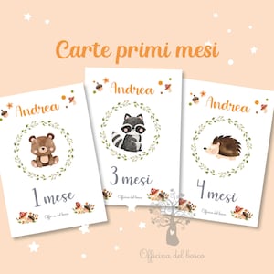 Card  WOODLAND animali del bosco primi mesi del bambino, compi mese, mese per mese, idea regalo card nascita, natale, battesimo, complimese