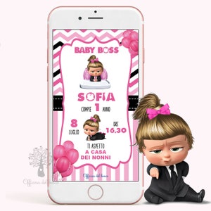 Invito Digitale BABY BOSS GIRL Biglietto invito festa  Invito Nascita, Battesimo, compleanno, rosa, Inviti digitali