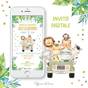 Invito digitale animali della SAVANA JEEP invito festa whatsapp, 1 anno, 2 anni, Battesimo, compleanno, comunione, cresima