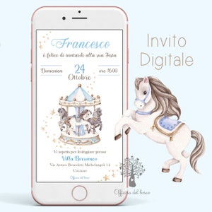 Invito CAROSELLO, giostra cavalli, carousel, invito battesimo, invito compleanno, invito, carillon, comunione, cresima