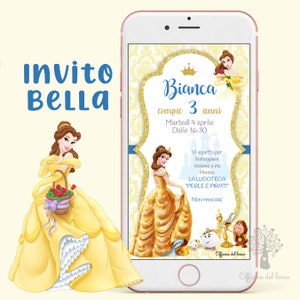 Invito Fatina BELLA e la BESTIA  festa 1 anno, 2 anni, 3 anni, 4 anni e 5 anni, 6 anni Battesimo, compleanno, comunione, cresima bambina