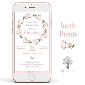 Invito Digitale Ghirlande Peonie, Lavanda, Girasoli  fiori primavera BAMBINA invito festa Nascita, Battesimo, compleanno, rosa, matrimonio