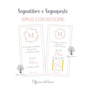 Segnalibro GHIRLANDA FIORI cioccolatino o semplice, matita hb, piantabile, bomboniera, segnaposto, battesimo, compleanno, cresima, comunione